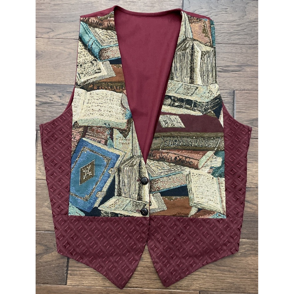 VTG Handmade Book Tapestry Vest‎ Waistcoat Womens Sz M 90's